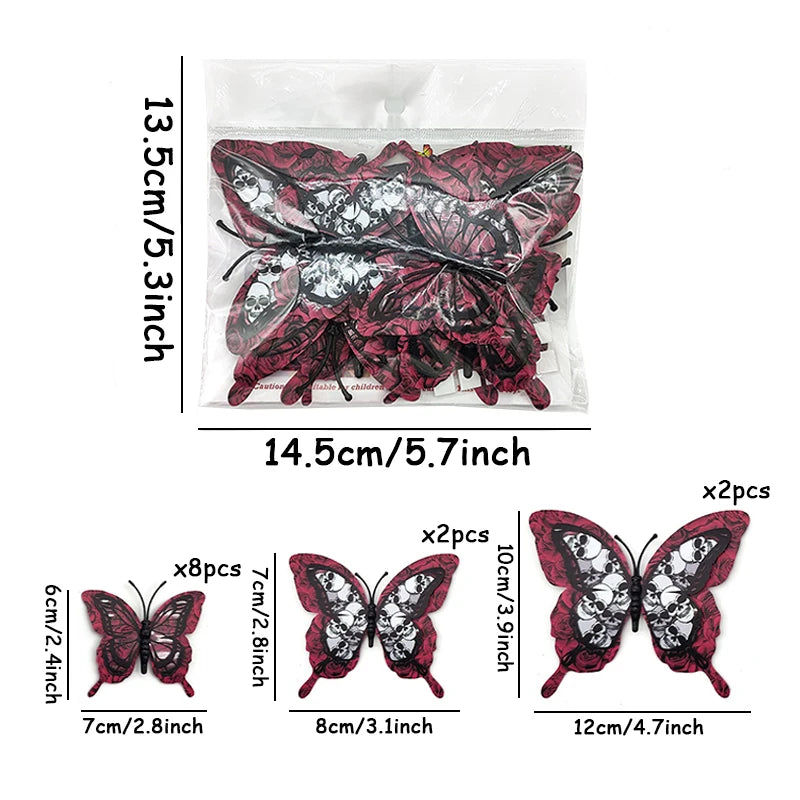 12PCS 3D Blood Rose Butterfly Halloween Wall Stickers, Double-Layer PVC Butterflies, Self-Adhesive Gothic Wall Decals, Spooky Party Decorations, Halloween Home Decor