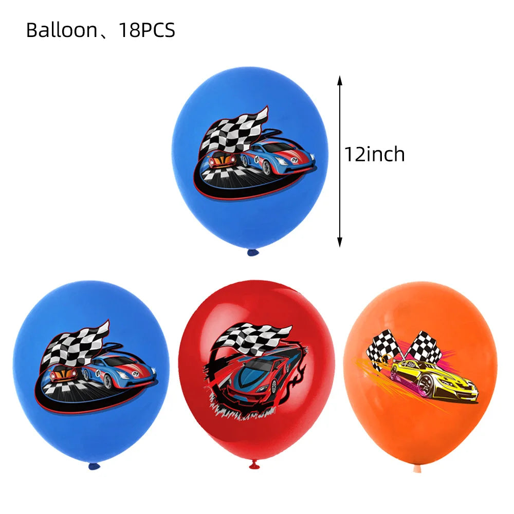 Happy Wheels Racing Party Tableware Set – Racing-Themed Paper Cups, Plates & Banner Decorations with Party Favors for Boys' Birthdays