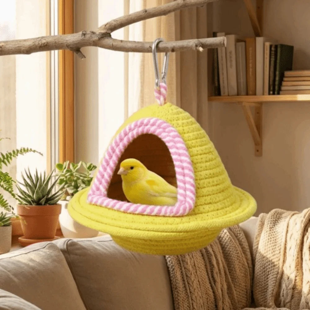 Warm Handmade Woven Bird Cage Nest – Thickened Windproof Hanging Bed, Bite-Resistant Cozy Habitat for Parrots & Pet Birds