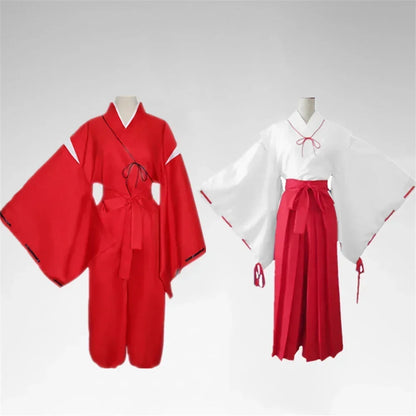 Inuyasha Cosplay Costume Set – Kagome / Kikyo Kimono Outfit with Wig & Shoes (Unisex Halloween Costume)