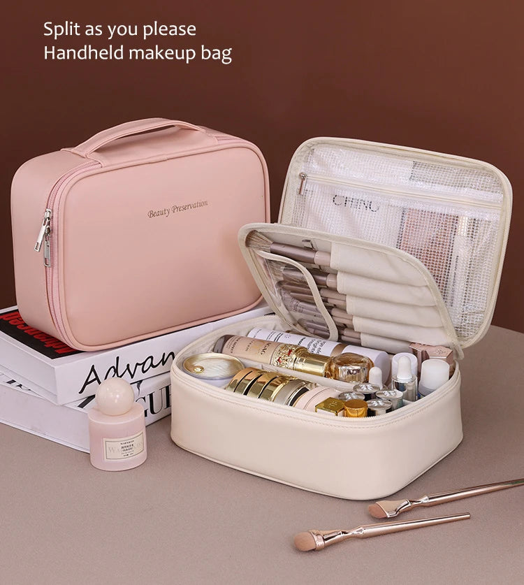 Bolsa de cosméticos de gran capacidad para mujer – Organizador de maquillaje de lujo portátil, neceser de viaje para productos esenciales de belleza, cuidado de la piel, cosméticos y accesorios personales