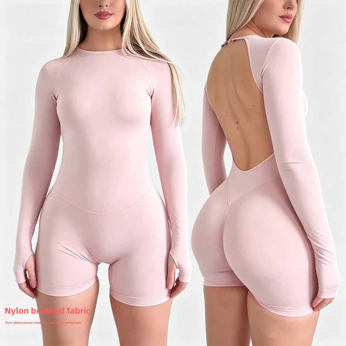 Denyf Women’s Activewear Bodysuit – Backless One Piece Long Sleeve Seamless High Stretch Yoga, Run & Gym Fitness Suit