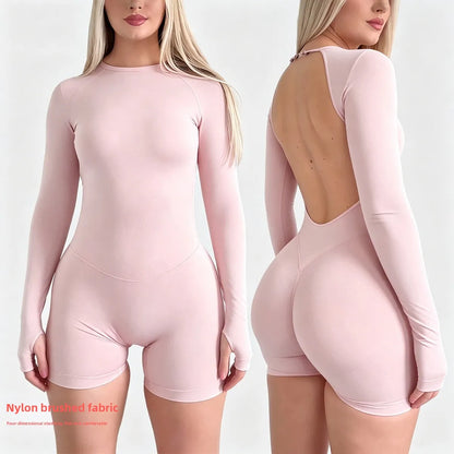 Denyf Women’s Activewear Bodysuit – Backless One Piece Long Sleeve Seamless High Stretch Yoga, Run & Gym Fitness Suit