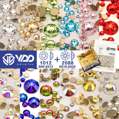VDD Piedras Preciosas de Cristal Doradas de Fondo Plano – 2088 Cristales de Strass para Arte de Uñas, Manualidades y Decoraciones DIY
