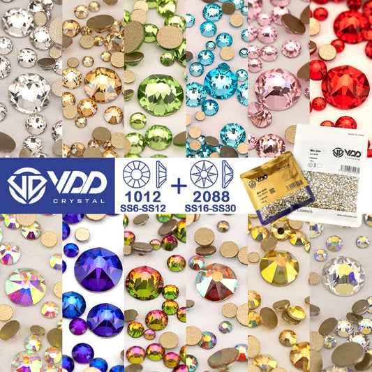 VDD Piedras Preciosas de Cristal Doradas de Fondo Plano – 2088 Cristales de Strass para Arte de Uñas, Manualidades y Decoraciones DIY