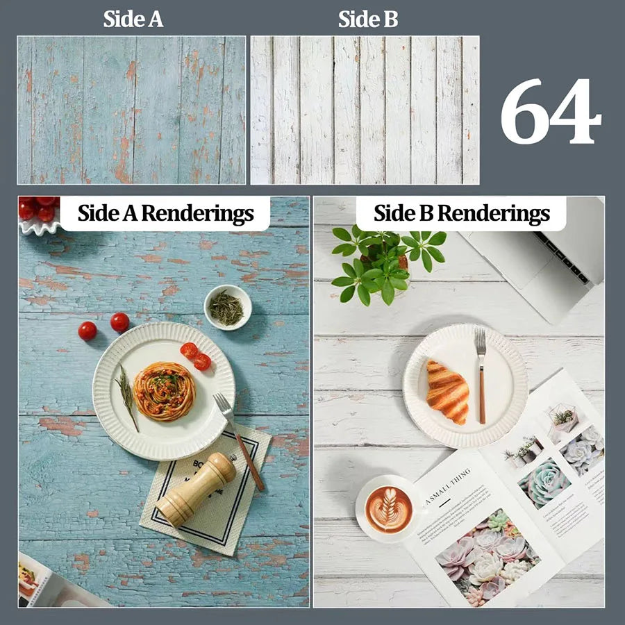 Double-Sided Wood Grain & Marble Photography Backdrop Board 57 × 87 cm – Waterproof Photo Background for Product Photography