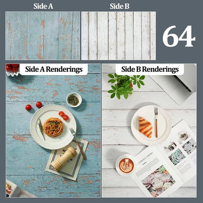 Double-Sided Wood Grain & Marble Photography Backdrop Board 57 × 87 cm – Waterproof Photo Background for Product Photography