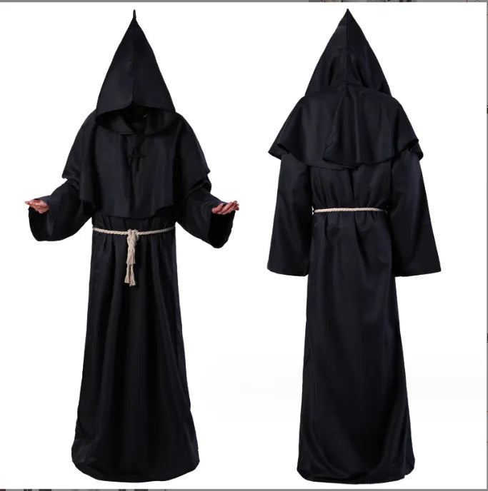 Medieval Hooded Monk Friar Priest Wizard Robe – Unisex Adult Long Loose Costume for Masquerade, Theme Parties, Halloween & Cosplay
