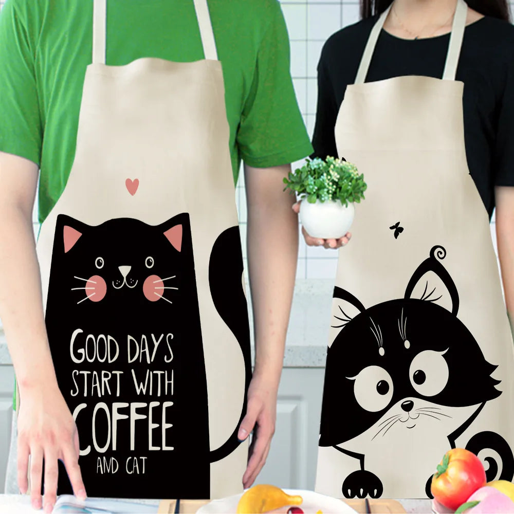 Cute Cartoon Cat Kitchen Apron – Linen Baking & Cooking Apron for Women, Men & Kids, Kitchen Accessories