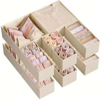 Juego de organizadores plegables de ropa interior de 6/12 piezas – Cajas de almacenamiento para cajones para sujetadores, calcetines, ropa interior y organización de armarios