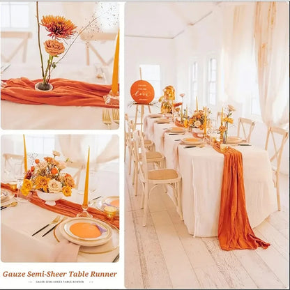 1PC Orange Gauze Table Runner – Translucent Boho Table Decoration for Weddings, Holiday Parties, Events & Home Dining Decor