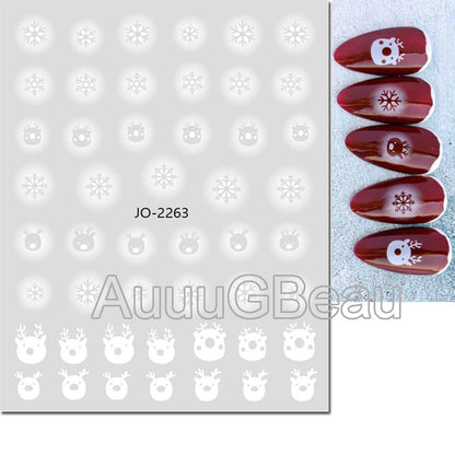 3D Christmas Nail Art Stickers – Snowflake & Winter Tree Nail Decals for Nail Tips Decoration