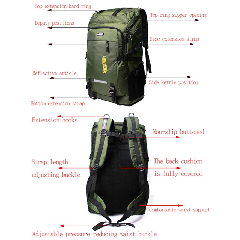 50L/80L Outdoor Hiking Backpack – Large-Capacity Travel Rucksack for Men & Women, Camping, Climbing, Trekking & Sports Adventure Bag