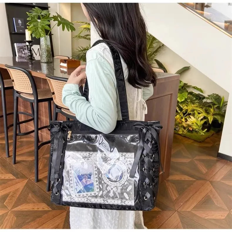 Bolsa Ita Japonesa Y2K para Mujer – Bonito Bolso de Hombro Transparente Lolita, Bolso Cruzado Grande de Exhibición DIY, Cartera de Moda Kawaii para la Escuela, Viajes y Uso Diario