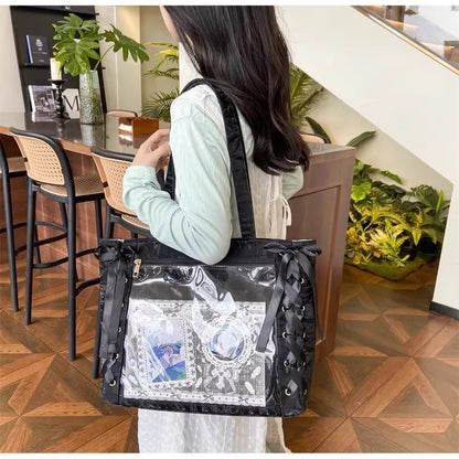 Bolsa Ita Japonesa Y2K para Mujer – Bonito Bolso de Hombro Transparente Lolita, Bolso Cruzado Grande de Exhibición DIY, Cartera de Moda Kawaii para la Escuela, Viajes y Uso Diario