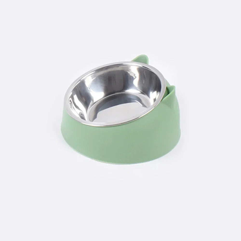 15° Raised Stainless Steel Pet Bowl – Non-Slip Tilted Food & Water Feeder for Cats, Dogs & Puppies, Neck-Friendly Elevated Bowl