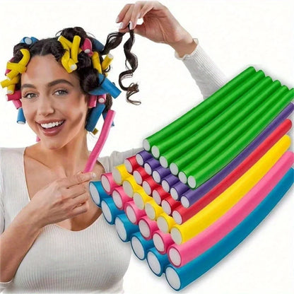 10PCS Flexible Heatless Hair Rollers – Bendy Foam Curling Rods for DIY Soft Curls, Universal No-Heat Perm Styling Tools & Hair Accessories