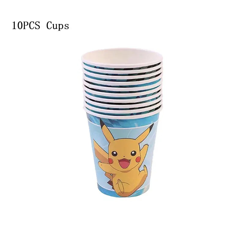 Pokémon Theme Birthday Party Decorations – Cartoon Pokémon Go Tableware Set (Cups, Plates & Pikachu Balloons) for Baby Shower & Party Favors