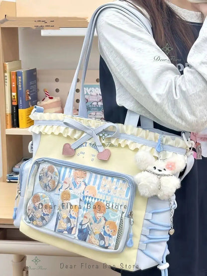 Bolsa Ita Japonesa Y2K para Mujer – Bonito Bolso de Hombro Transparente Lolita, Bolso Cruzado Grande de Exhibición DIY, Cartera de Moda Kawaii para la Escuela, Viajes y Uso Diario