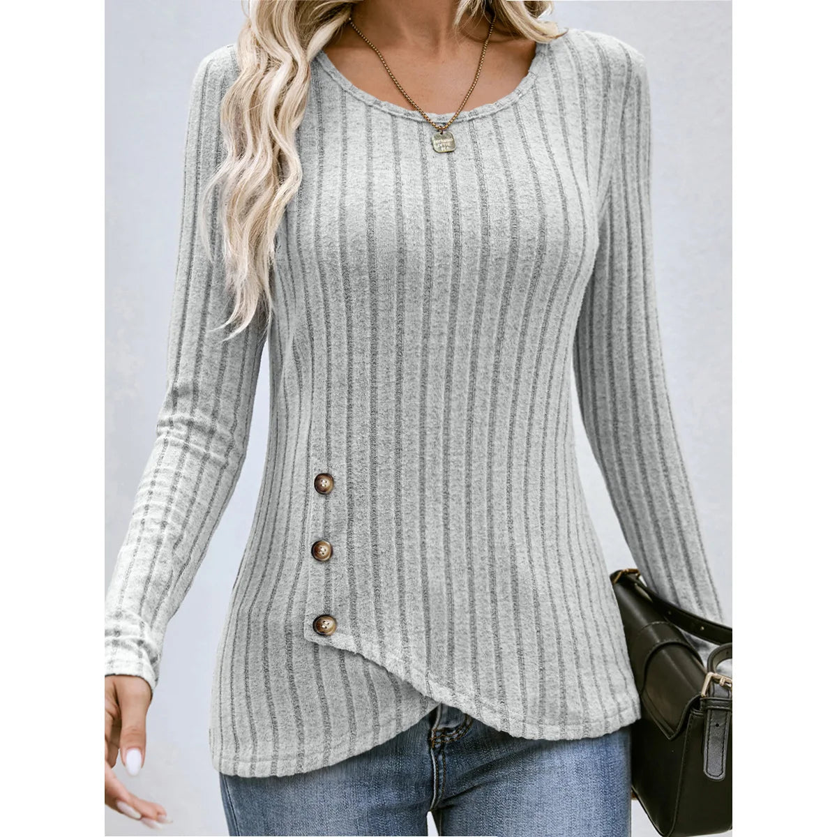 Women's Western Long Sleeve Top – Round Neck Fitted Waist-Cinched T-Shirt for Autumn Casual European & American Fashion