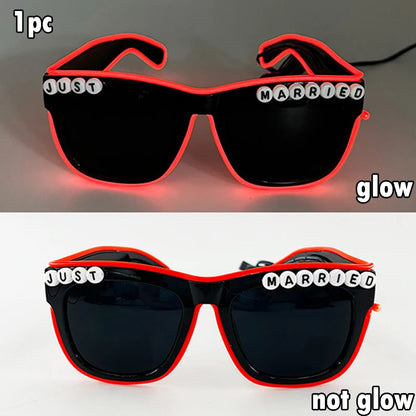 Just Married LED Heart Glasses – Light-Up EL Neon Glasses for Weddings, Engagements & Bridal Showers
