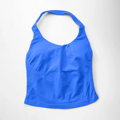 Top Deportivo Largo con Tiras para Mujer NCLAGEN – Top Halter Acolchado para Gimnasio, Yoga, Pilates, Correr y Entrenamientos de Fitness