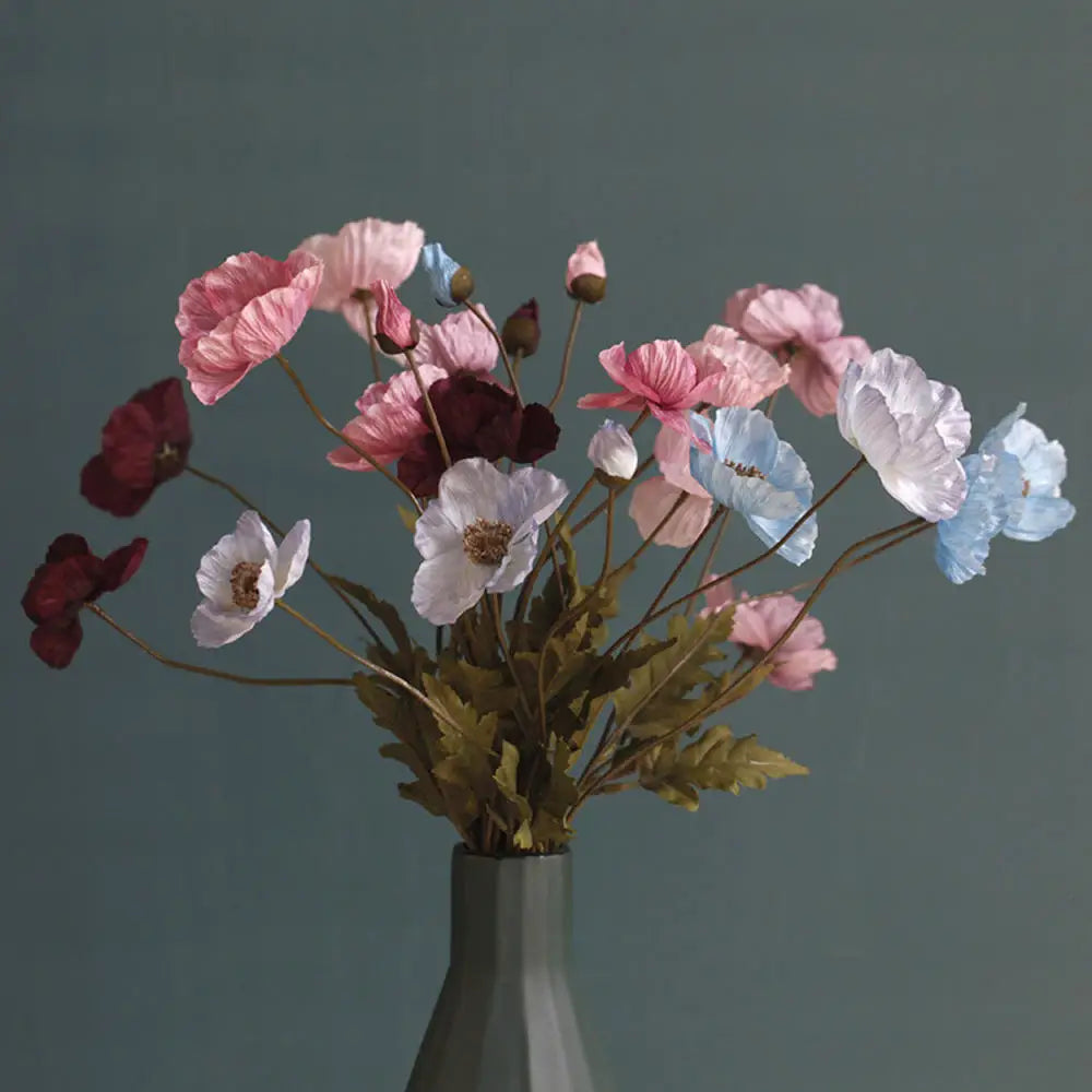 Artificial Poppy Flowers – Realistic Silk Faux Long Stem Flowers for Home Décor, Garden, Wedding Bridal Bouquets, Party Decoration & DIY Floral Arrangements