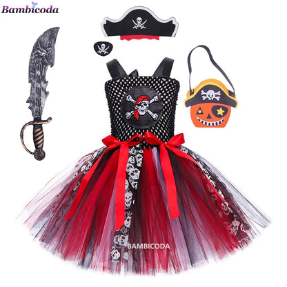 Girls Pirate Costume Dress – Fancy Cosplay Outfit for Halloween, Carnival & Party Dress-Up, Ages 3–10Y