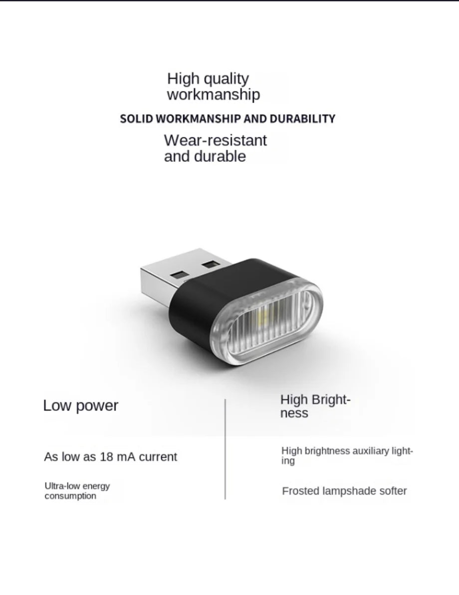 Mini USB LED Luz Ambiental Interior para Coche – Lámpara de Ambiente de Neón Plug & Play y Luz de Emergencia