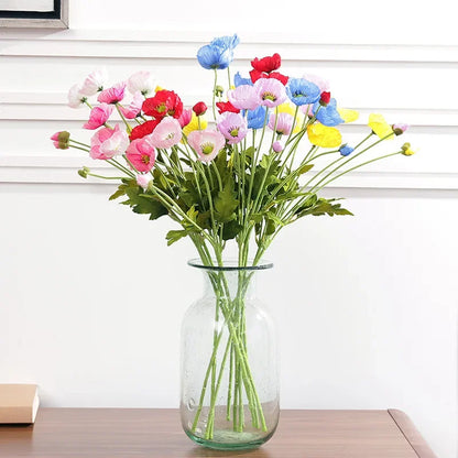 4 cabezas de amapolas artificiales – Ramo floral sintético de seda para arreglos de boda nupciales, decoración de fiestas, decoración de jardines y exhibiciones al aire libre