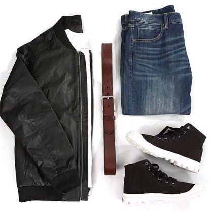 Cinturón de negocios de cuero de PU para hombre con hebilla cuadrada de aleación para jeans y pantalones de vestir