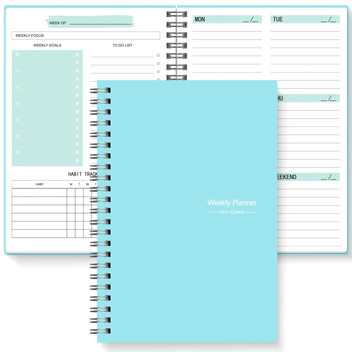 A5 Undated Weekly Planner Notebook – Spiral Agenda for Daily Planning, School & Office