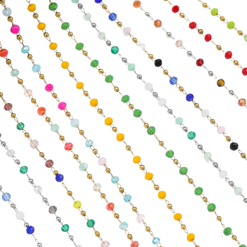 Cadena de Cuentas de Cristal de Acero Inoxidable de 1 m para Fabricación de Joyas – Cadena con Clip Multicolor para Collares, Pulseras y Manualidades DIY