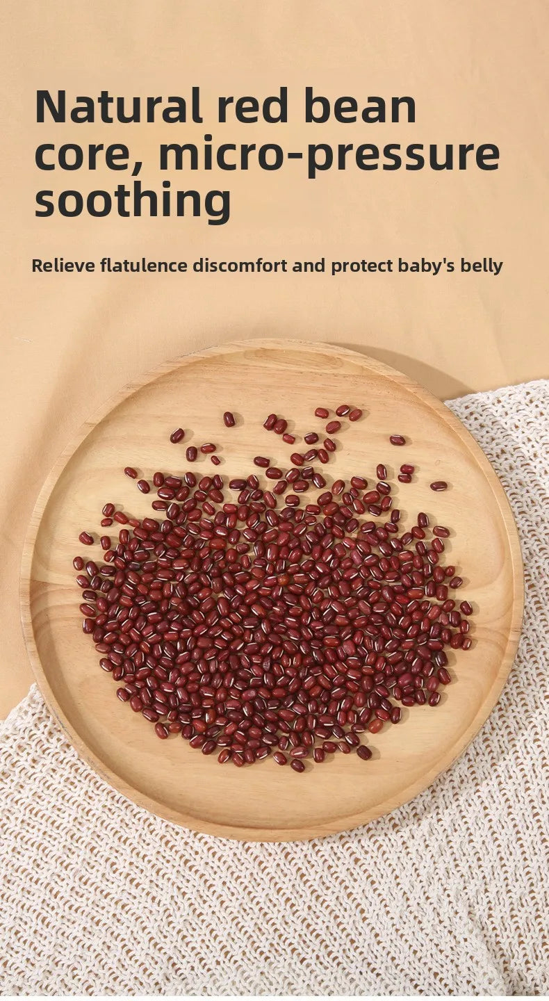 Faja suave para bebé con paquete térmico de frijoles rojos – Envoltura abdominal de dibujos animados para bebés para calor, alivio de gases y comodidad estomacal