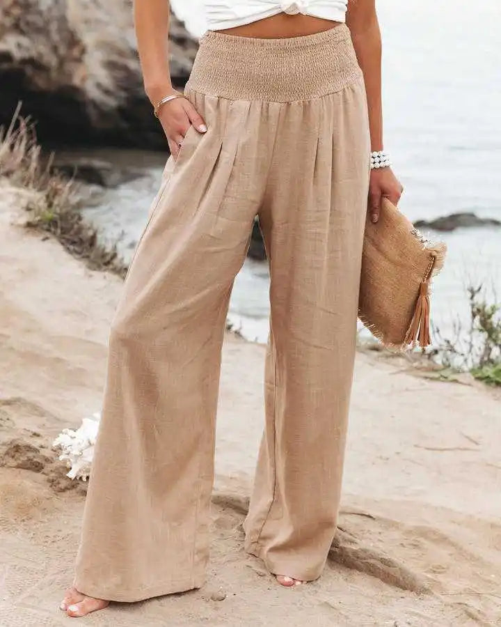 Pantalon ample décontracté pour femme, taille mi-haute avec cordon de serrage, style européen et américain, idéal pour la plage au printemps et en été