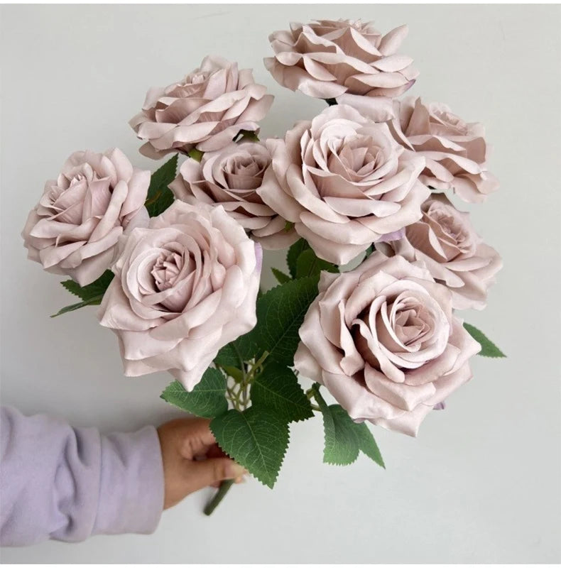 Ramo de rosas de diamantes de 9 cabezas – Rosas artificiales sintéticas con detalles de diamantes brillantes, arreglo floral realista para boda, decoración del hogar, sala de estar y regalo