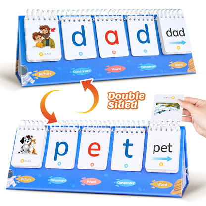 CVC Word Games & Flash Cards – Rhyming Flip Book Learn-to-Read Educational Toy for Preschool Kids Ages 3-6