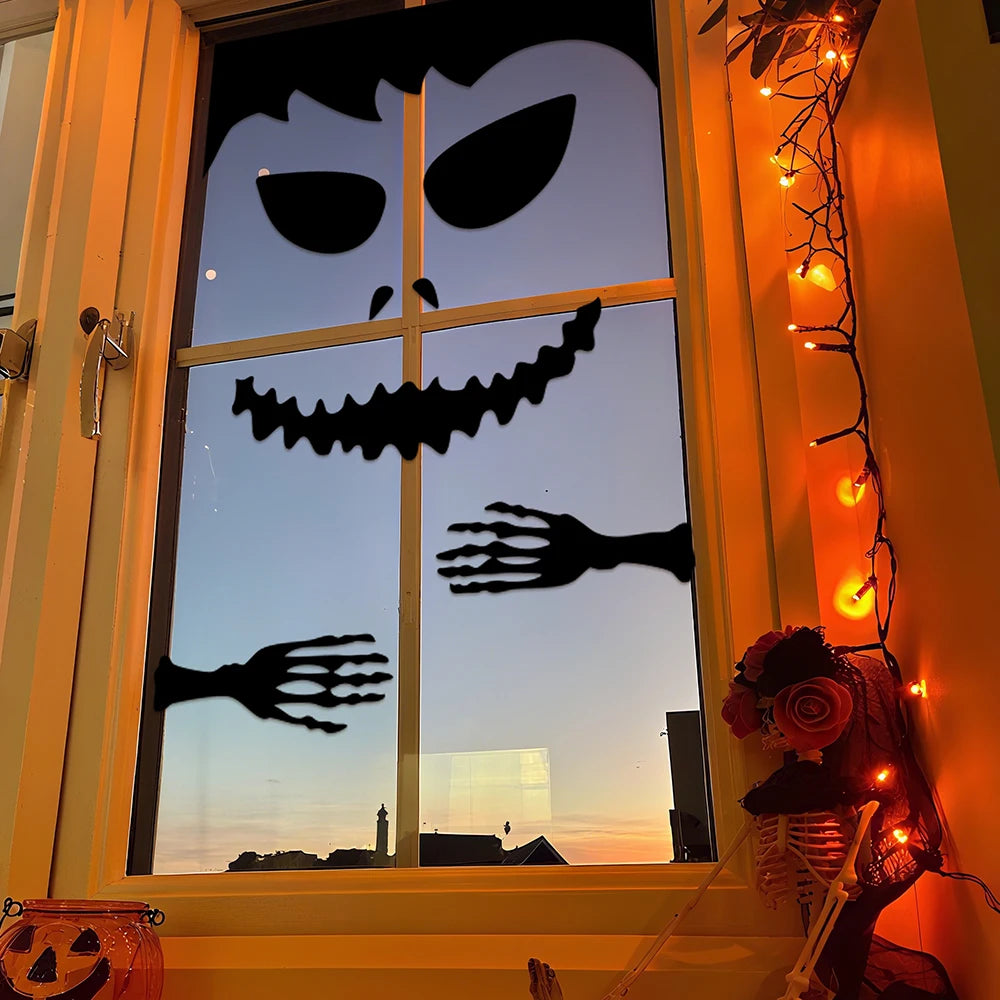 Halloween Window & Door Stickers – Skeleton Hand, Pumpkin, Ghost, Devil & Witch Hat DIY Decals for Room, Window & Party Decorations