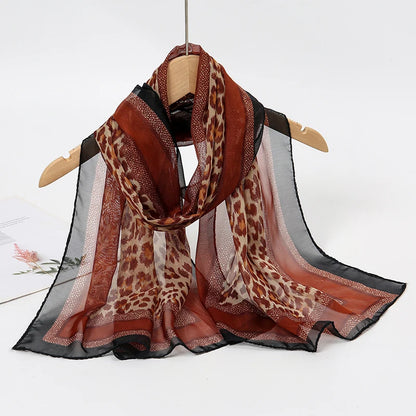 Women's Printed Chiffon Scarf Shawl – Lightweight Silk-Feel Long Wrap for Beach, Travel & Outdoor Wear, Fashion Headband Accessory