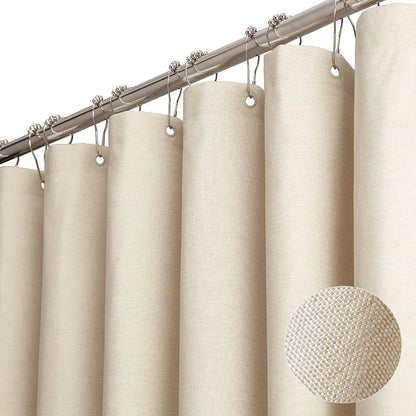 Cortina de ducha de lino de lujo – Cortina de baño de tela impermeable con ganchos de metal