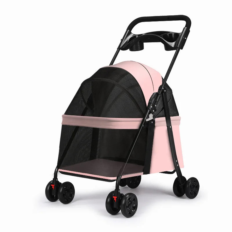 2-in-1 Foldable Pet Stroller Lightweight Dog & Cat Travel Cart with Large Cabin for Outdoor Use