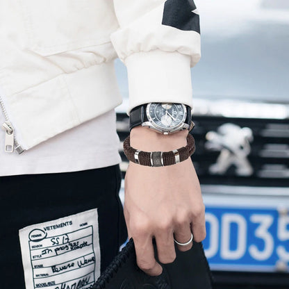 Luxury Vintage Leather Bracelet for Men – Multi-Layer Brown Leather & Stainless Steel Bead Wrist Bangle | Fashion Jewelry Gift