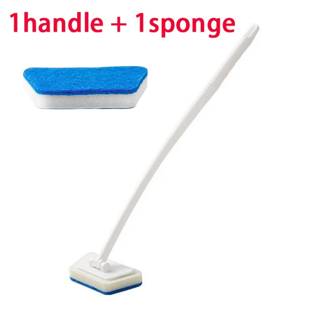 Brosse de nettoyage éponge de salle de bain – Outil de récurage multifonctionnel à long manche, brosse éponge amovible pour le nettoyage en profondeur des sols, baignoires, carrelages en céramique et surfaces domestiques