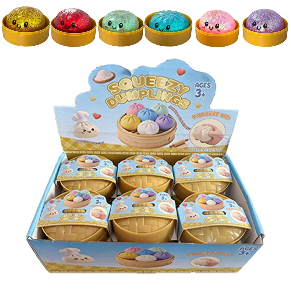 1–12PCS Glitter Dumpling Squishy with Box – Sensory Squeeze Stress Relief Fidget Toy, Glitter Dumplings Set