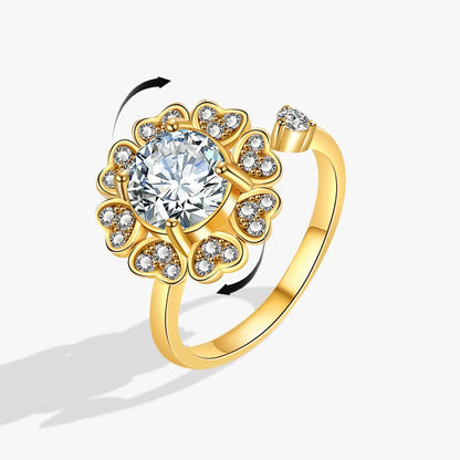 Anillo giratorio antiestrés de mariposa y flor con diamantes de imitación – Anillo giratorio antiansiedad para mujer | Joyería ajustable para aliviar el estrés