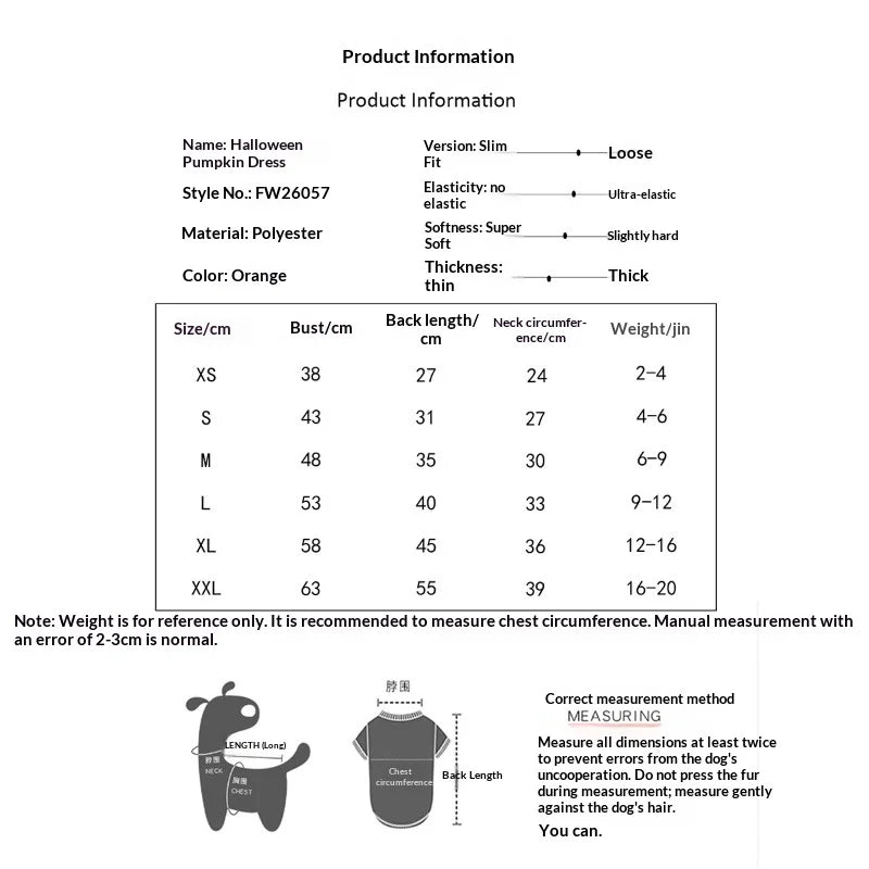 Halloween Pumpkin Pet Dress – Adjustable Washable Overall Costume for Small Dogs & Cats, Funny Scary Trick-or-Treat Outfit for Puppies