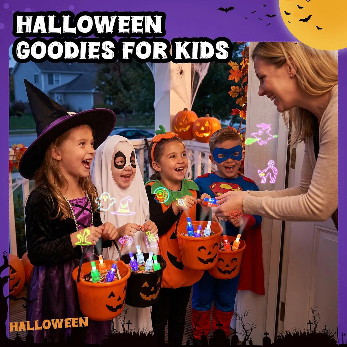 Halloween LED Finger Lights Toys, Bright Glowing Finger Lamps, Halloween Party Favors, Trick or Treat Goodie Bag Fillers, Kids' Spooky Party Gifts and Costume Accessories