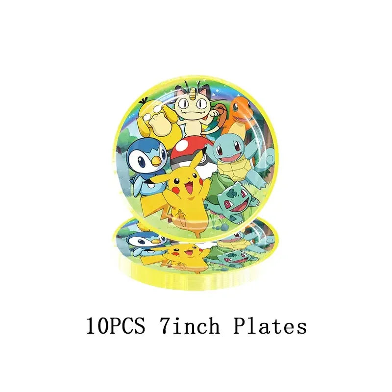Pokémon Theme Birthday Party Decorations – Cartoon Pokémon Go Tableware Set (Cups, Plates & Pikachu Balloons) for Baby Shower & Party Favors