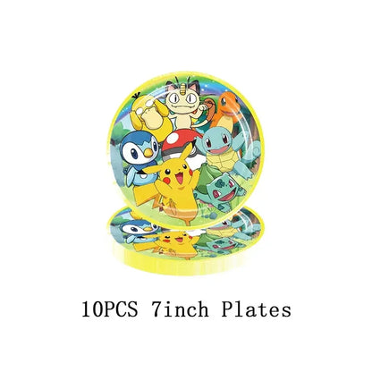 Pokémon Theme Birthday Party Decorations – Cartoon Pokémon Go Tableware Set (Cups, Plates & Pikachu Balloons) for Baby Shower & Party Favors