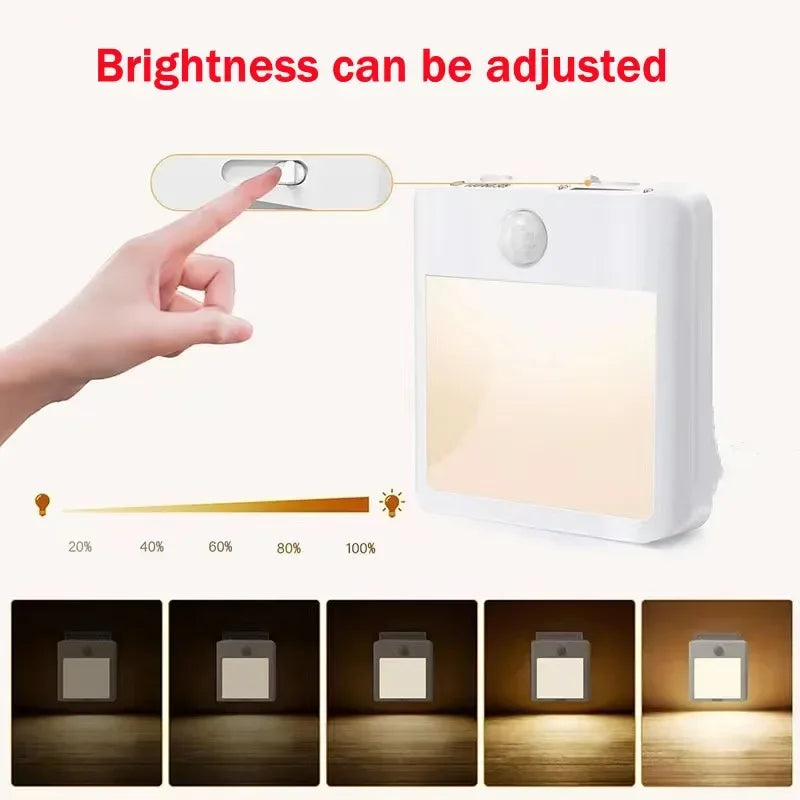 Motion Sensor LED Night Light – Dimmable EU Plug-In Cabinet & Bedside Lamp for Bedroom, Baby Room, Hallway & Bathroom